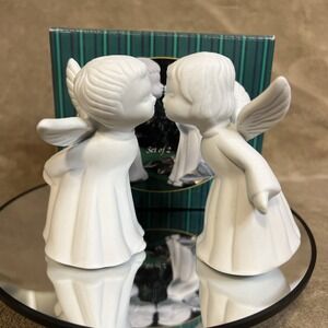 VTG Giftco "Kissing Angels" Bisque Porcelain Figurines, Set Of 2, with Label/box